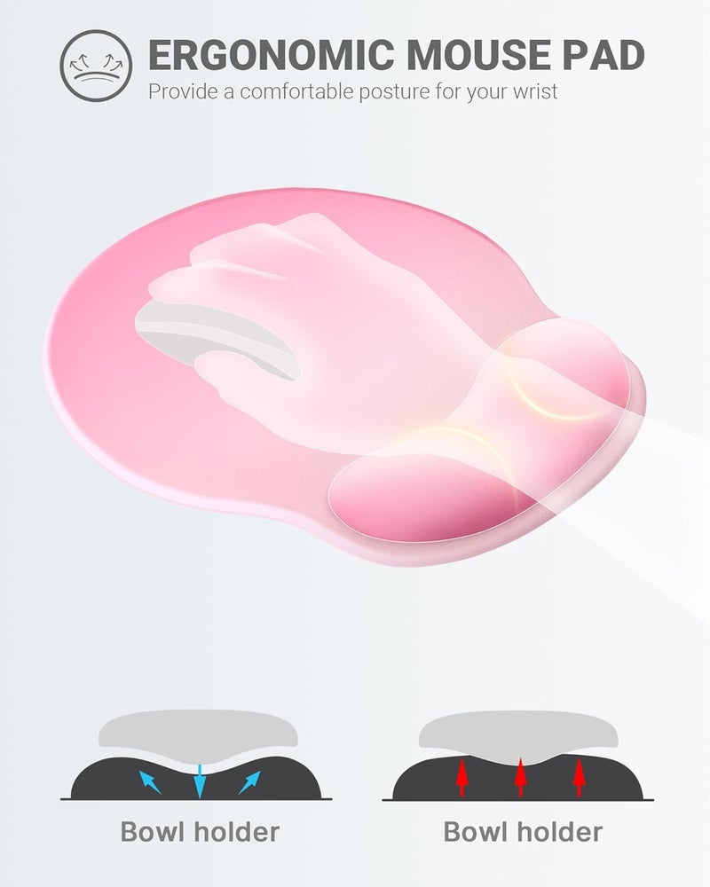 Laborio Ergonomic Mouse Pad Wrist Support, Comfortable Mouse Pad Wrist Rest, Relieve Wrist Pain Gel Mouse pad, Non-Slip Rubber Base Mousepad for Laptop, Computer(Gradient Baby Pink) - Image 2